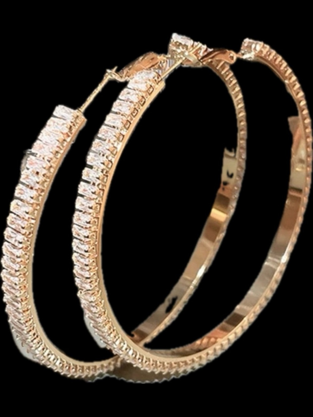 2.8” LONG Radiant Cut Prong Set Cz Diamond Statement Hoop Earrings gold plated